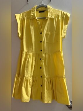 Tommy Hilfiger Bright Yellow Button-Front Tiered Dress